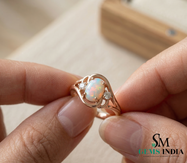 Oval Opal Ring with Diamond Accents – Vintage Opal Engagement Ring