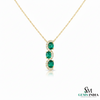 Three-Stone Oval Natural Emerald Halo Diamond Swirl Pendant in 18k Gold emerald gift for her