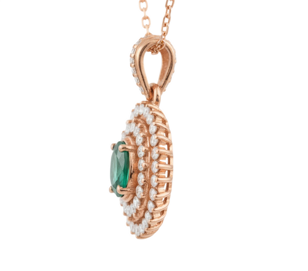 1 carat Vintage Style Oval Emerald Pendant with Diamond Halo in 14K Gold
