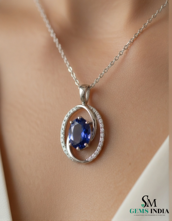 Elegant Blue Tanzanite Diamond Oval Pendant in 14k and 18k Gold
