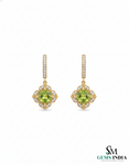 Cushion Cut Natural Peridot Diamond Dangle Earrings - Bridal gemstone earrings