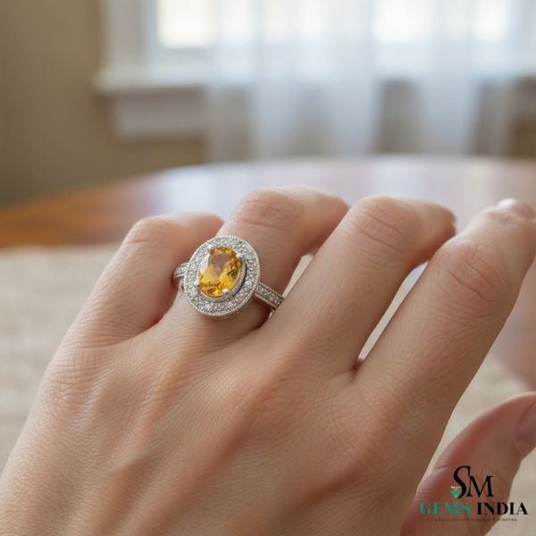 Citrine Engagement Ring with Diamond Halo - Engagement Style Ring