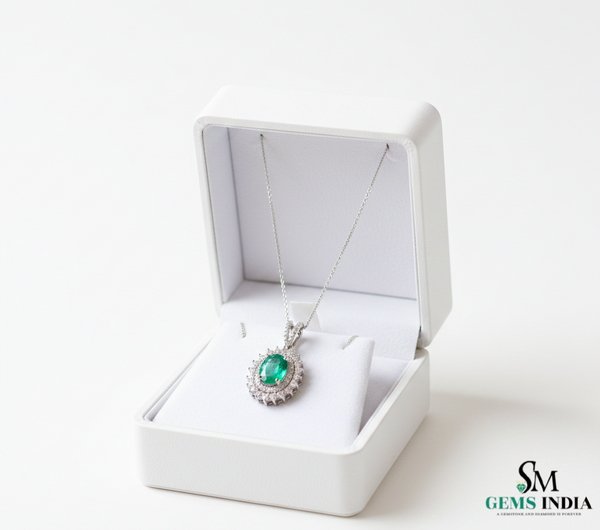 Oval Emerald & Diamond Vintage Halo Pendant - Classic Emerald Fine Jewelry