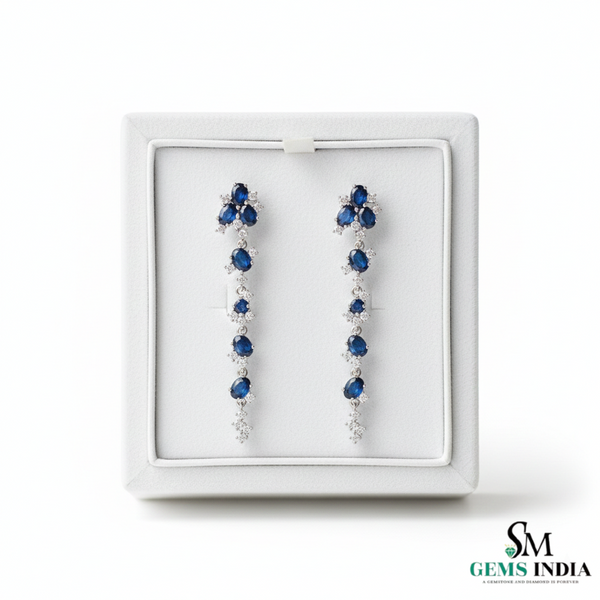 Elegant Blue Sapphire Diamond Dangle Earrings – Luxury Fine Jewelry