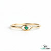 Delicate Natural Emerald Eye Symbol Fine Gold Band Ring - Minimalist emerald ring