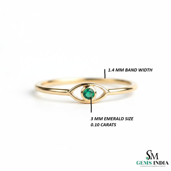 Delicate Natural Emerald Eye Symbol Fine Gold Band Ring - Minimalist emerald ring