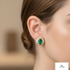 Luxury Design Vintage Oval Natural Emerald & Diamond Cluster Stud Earrings in 14k gold