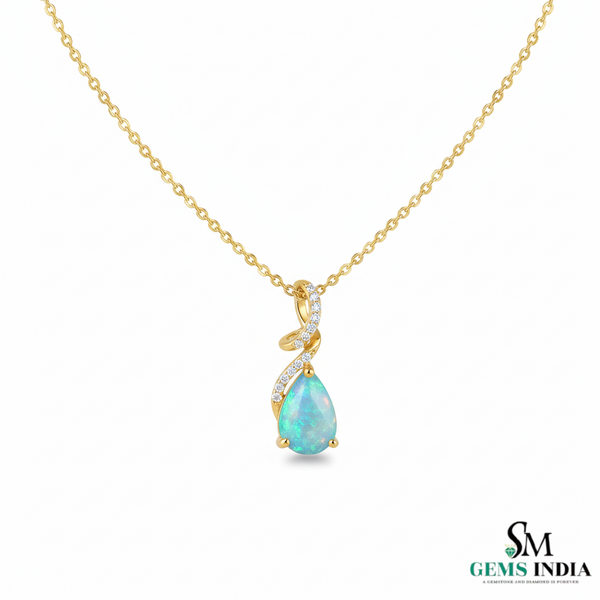 Teardrop Blue Opal Pendant with Diamond Twist – Fine Gold Jewelry