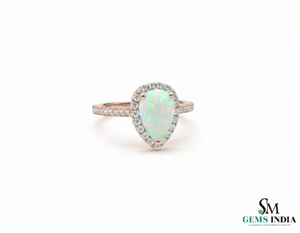 Pear Shape Opal Ring with Diamonds 14k and 18K Gold Statement Ring