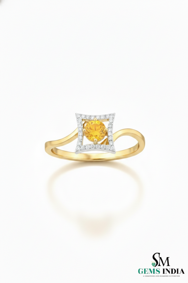 Round Natural Citrine Engagement Style Ring - Elegant gemstone ring