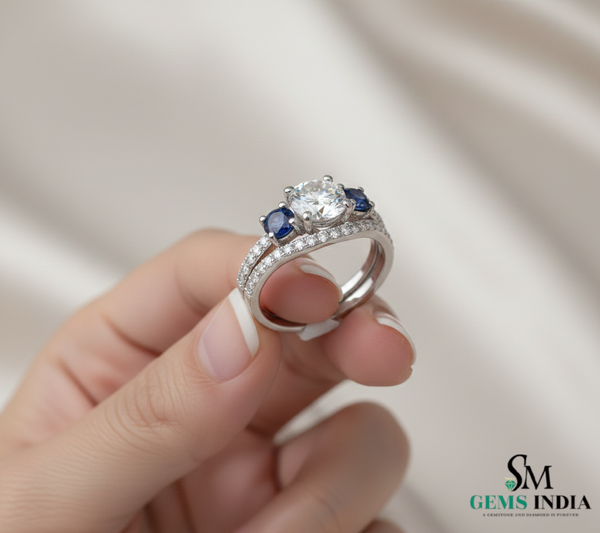 Round Cut Blue Sapphire & Diamond Two Stone Ring - Toi et moi Ring (Copy)