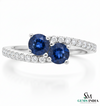 Round Cut Blue Sapphire & Diamond Two Stone Ring - Toi et moi Ring