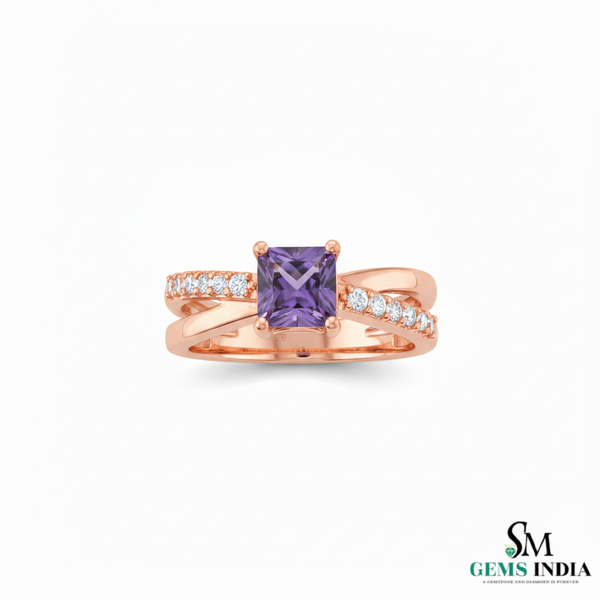 Elegant Princess Cut Amethyst Diamond Ring in 14k and 18k Gold Fine Gold Jewelry