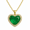 2.50 carat Heart Shape Natural Emerald and Diamond Halo Pendant in 18K Gold