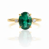 Unique Oval Cabochon Emerald and Diamond Ring 14K Gold Emerald Engagement Ring