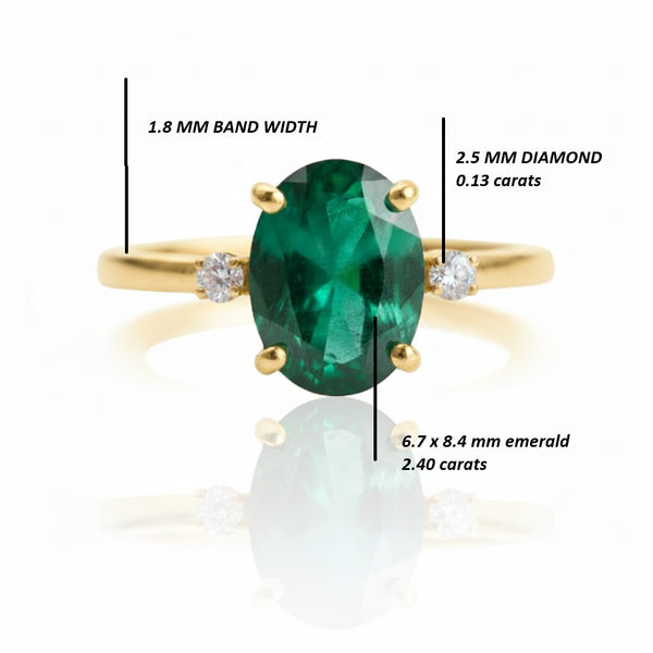 Unique Oval Cabochon Emerald and Diamond Ring 14K Gold Emerald Engagement Ring