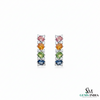 Emerald cut Rainbow Sapphire & Diamond Vertical Drop Stud Earrings