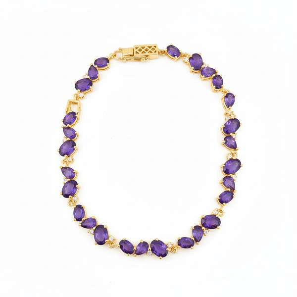 Oval and pear Handcrafted Amethyst Tennis Bracelet - february birthstone bracelet