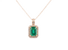 Emerald Cut Natural Emerald and Diamond Halo Pendant in 14K Gold Elegant Birthstone Jewelry