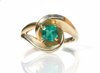 Octagon Shape Natural Emerald Engagement Ring in 14K Gold Modern Twist Band Design