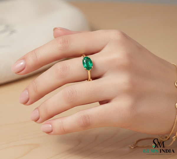 Oval Cut Green Emerald Ring in Gold – Minimalist Natural Gemstone Stackable Ring
