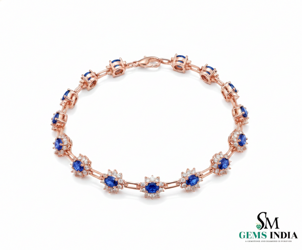 September Birthstone Blue Sapphire & Diamond Floral Bracelet – Elegant Fine Jewelry