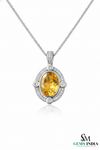 Elegant Oval Natural Citrine Gemstone Diamond Halo Pendant - Gift For Her