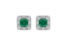 Octagon Natural Emerald & Diamond Halo Stud Earrings in 14k gold