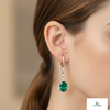 Gold Drop Earrings with Oval Natural Emerald and Diamond Accents Fine Gold Jewelry
