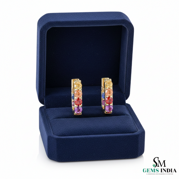 Multi Color Round Gemstone Huggie Hoop Earrings - Luxury Look Gemstone Earrings