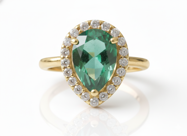 Pear Shape 2.90 carat Natural Emerald And Diamond Engagement Ring 18K Solid Gold May Birthstone Ring (Copy)