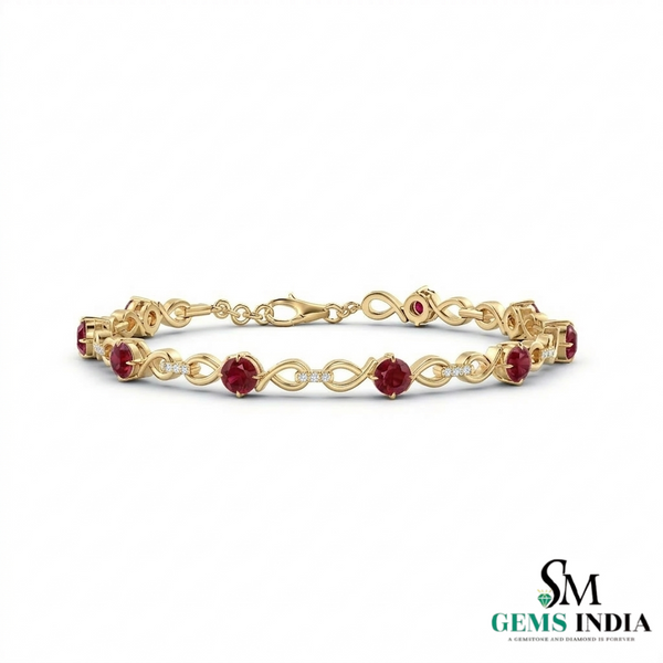Natural Ruby & Diamond Infinity Link Bracelet - Elegant July Birthstone Tennis Bracelet for Women