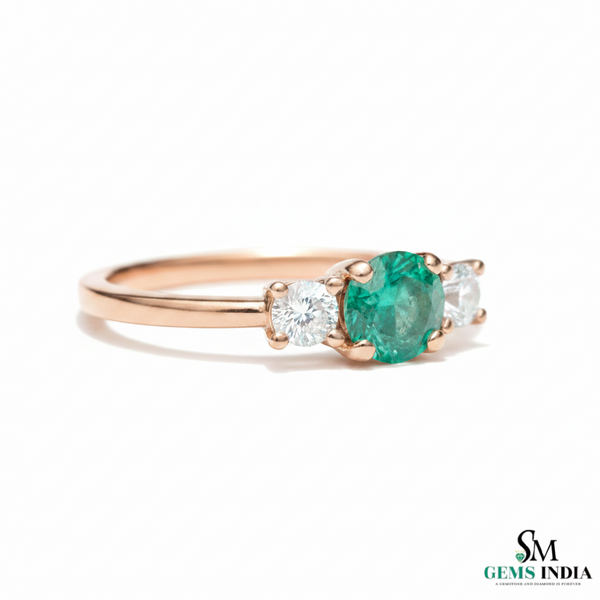 Minimalist Emerald Center Stone Ring with Diamond Accents