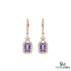 Emerald Cut Tanzanite and Diamond Halo Drop Earrings in 18k Gold