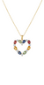 Rainbow Multicolor Oval Gemstone Heart Pendant Necklace in 18k Gold