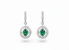 2 carat Natural Emerald Oval 14k Gold Dangle Earrings with Diamond Halo
