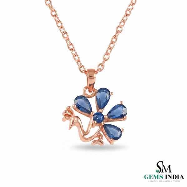 Peacock Design Blue Sapphire Pendant - Blue Stone Pendant