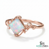 Octagon Cut Opal Ring with Floral Vine Design – Nature Inspired Yellow Gold Opal Ring