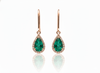 Luxurious 6 carat Pear shape Natural Emerald and Diamond Teardrop DangleEarrings in 14K Gold