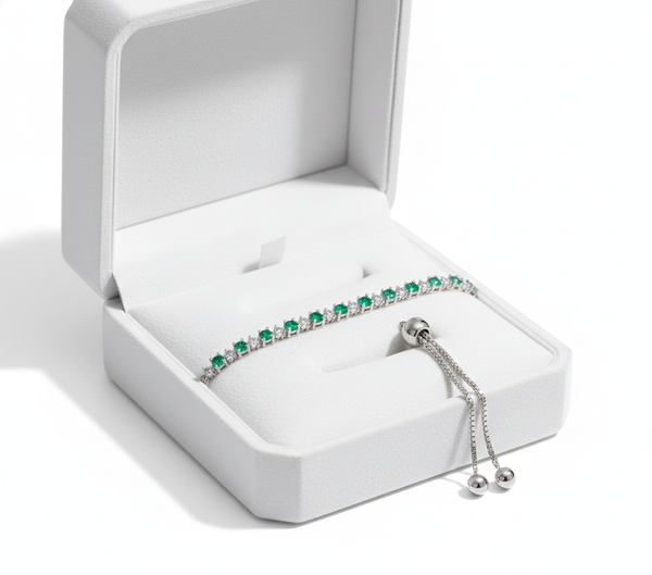 Elegant Emerald & Diamond Adjustable Tennis Bracelet