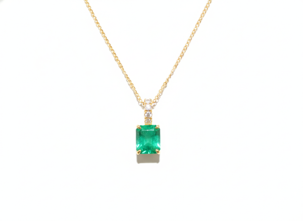 Classic 2.30 carat Emerald cut Natural Emerald Pendant Necklace in 14K Gold Gift for Her