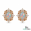 Oval Natural Opal & Diamond Stud Earrings Classic Gold Opal Earrings