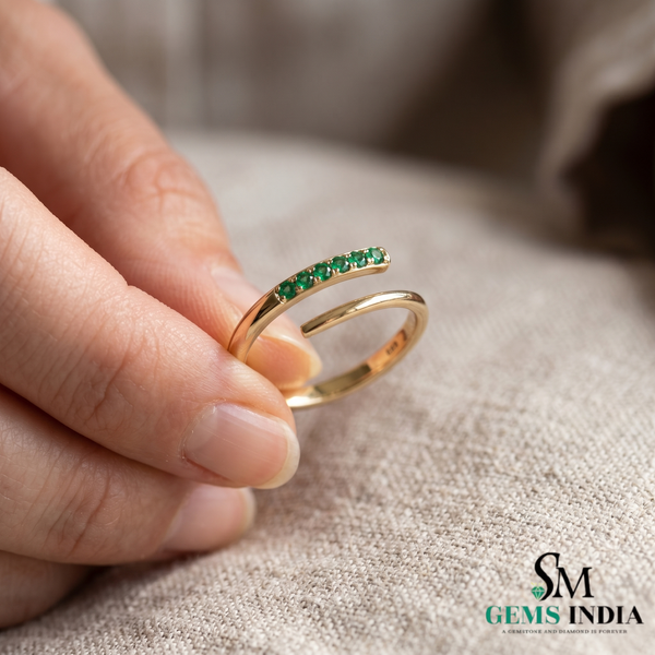 Open Emerald Band Ring – Modern Wrap Style Green Gemstone Dainty Fine Jewelry