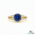 Round Blue Sapphire Diamond Split Shank Ring in 18k Gold
