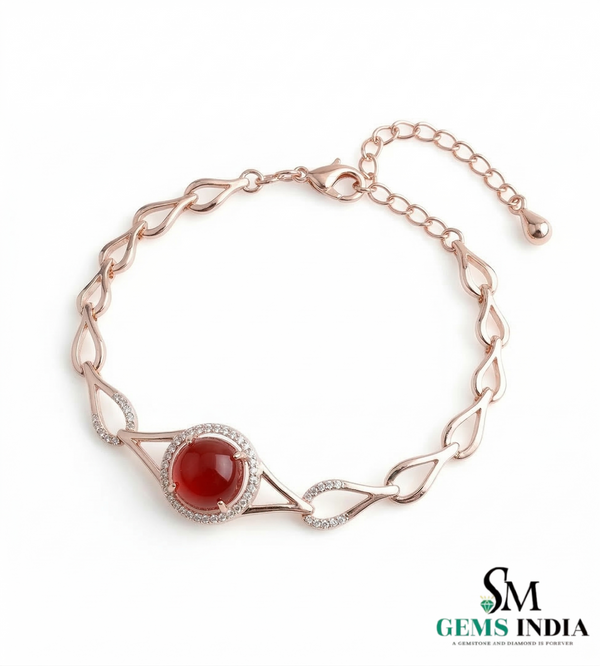 Luxury Ruby Cabochon Bracelet with Diamond Halo – Elegant Adjustable Gemstone Bracelet for Women
