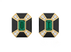 1.30 carat Emerald Cut Zambian Emerald & Diamond Black Enamel 14k Gold Stud Earrings