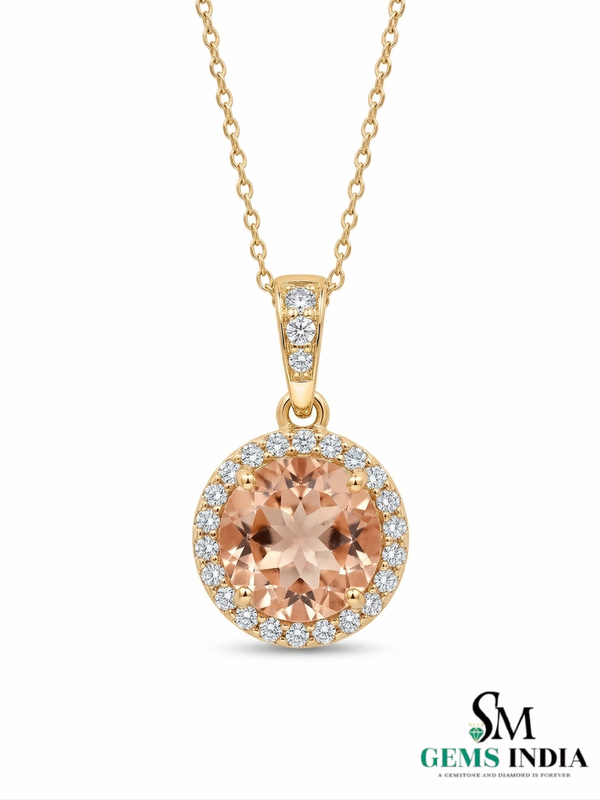 Fine Jewelry Morganite Halo Necklace with Diamond Bail