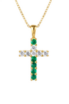 Elegant Natural Emerald Cross Pendant Necklace in 14K Gold Unique Pendant for her