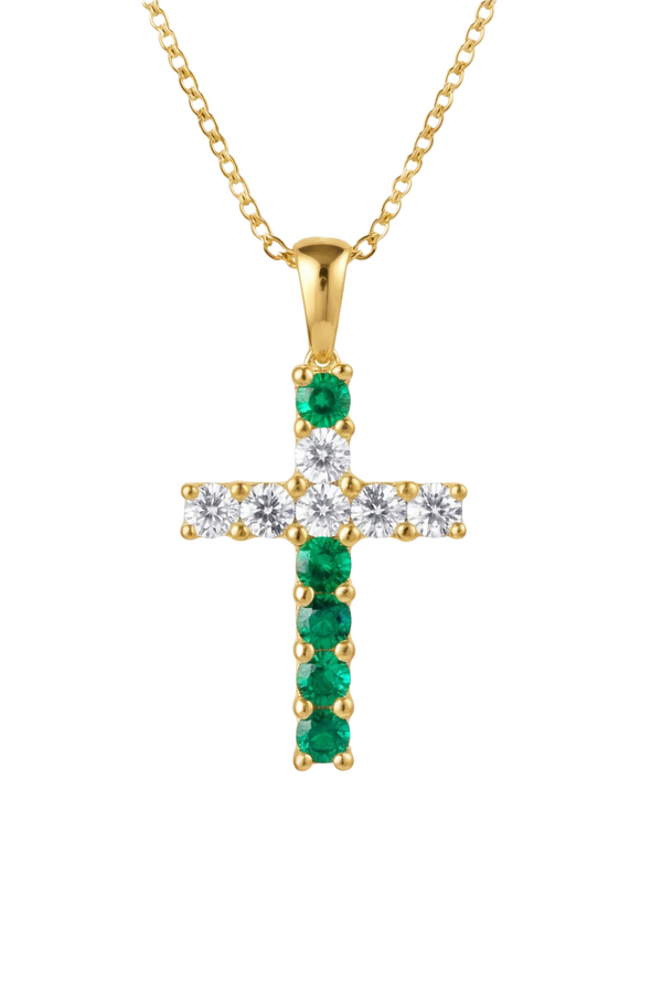 Elegant Natural Emerald Cross Pendant Necklace in 14K Gold Unique Pendant for her