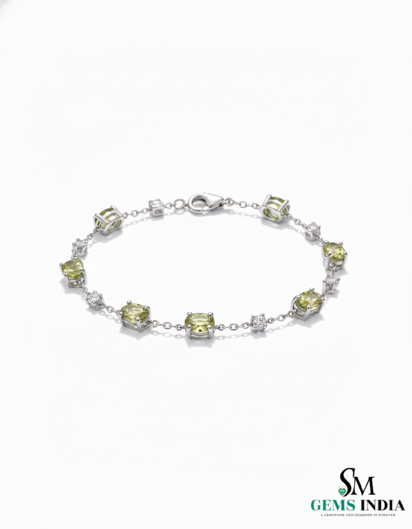 Oval Peridot Station Bracelet Delicate Green Gemstone Jewelry for Her